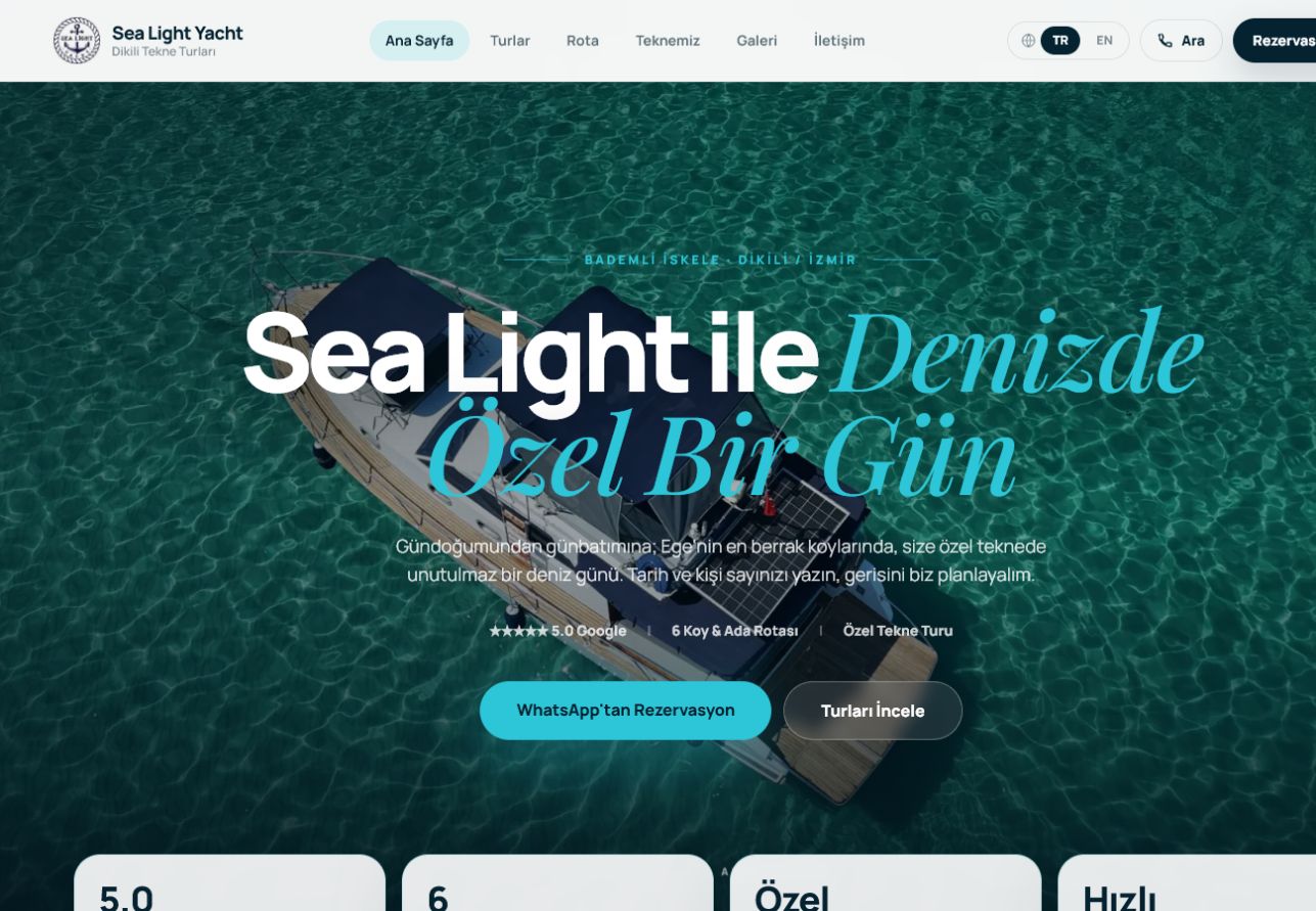 Sea Light Yacht web sitesi önizlemesi